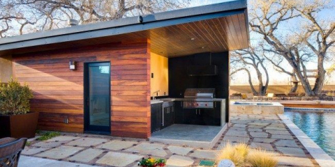 Projekty koupelí s terasou a grilem (28 fotografií): rekreační oblast 3 v 1